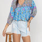Plus Size Printed Tie Neck Balloon Sleeve Blouse