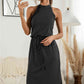 Full Size Drawstring Open Back Slit Sleeveless Dress