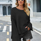 High-Low Slit Round Neck Long Sleeve Sweater