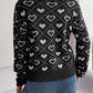Heart Pattern V-Neck Long Sleeve Sweater