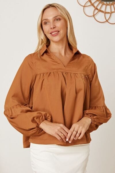 Laura Jay Balloon Sleeve Collared Neck Blouse