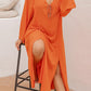 Plus Size Tie Neck Long Sleeve Slit Dress