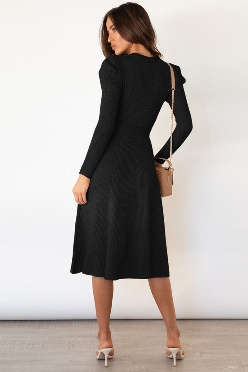 Full Size Round Neck Long Sleeve Tie Waist Sweater Dress