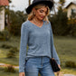 Full Size Ribbed V-Neck Long Sleeve Tee