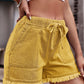 Full Size Drawstring Raw Hem Denim Shorts