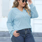 Plus Size Ribbed V-Neck Long Sleeve Top