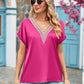 Full Size V-Neck Cuffed Blouse