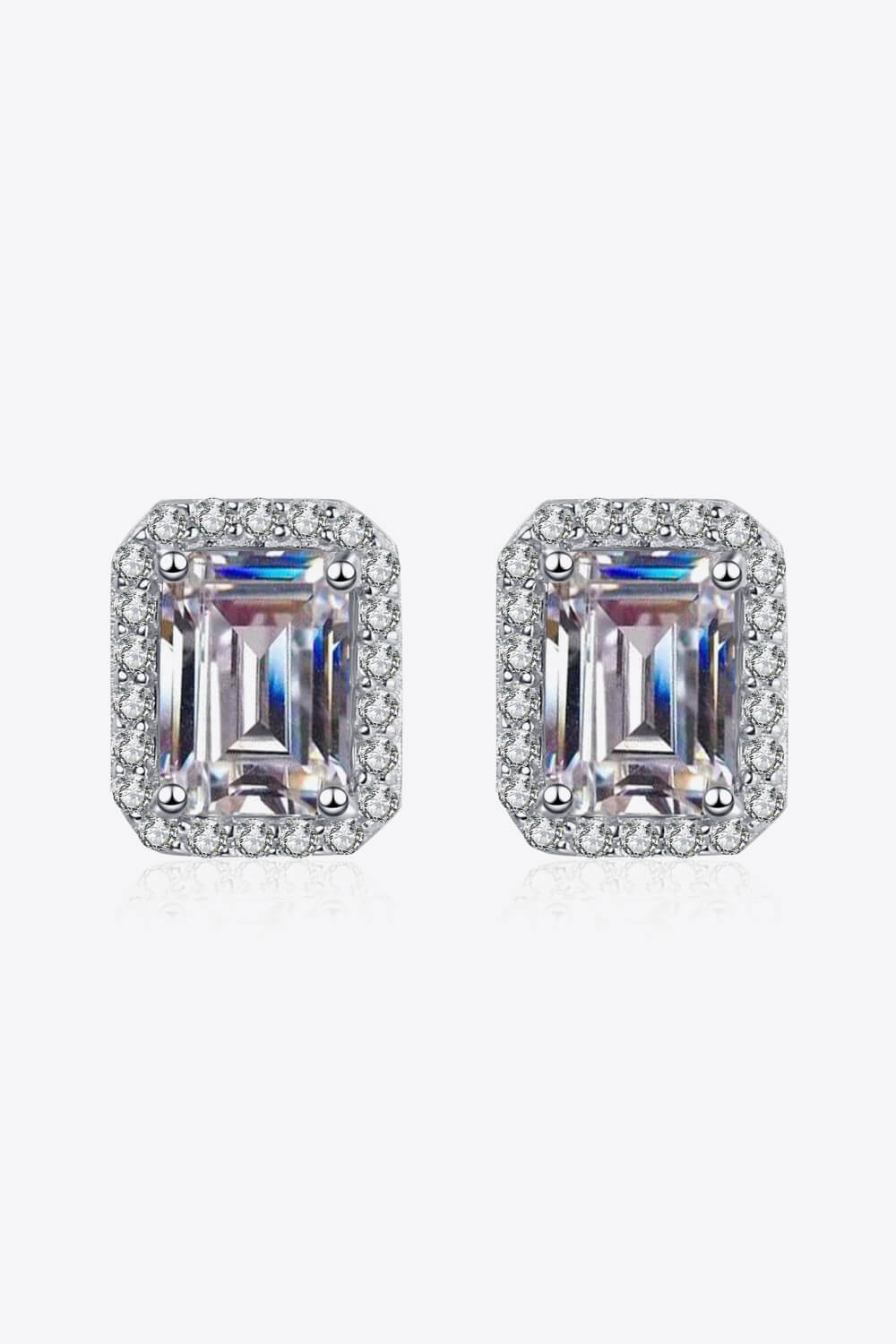 Women's 1 Carat Moissanite Rhodium-Plated Square Stud Earrings