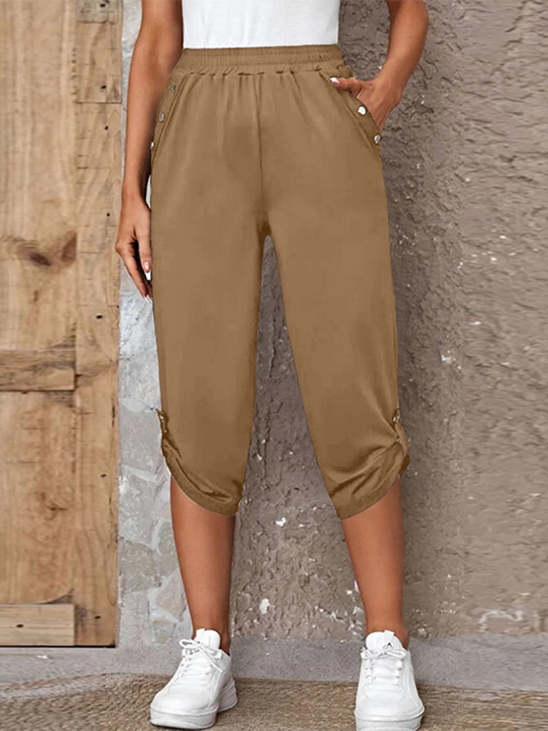 Joselyn Full Size Roll-Tab Capris Pants