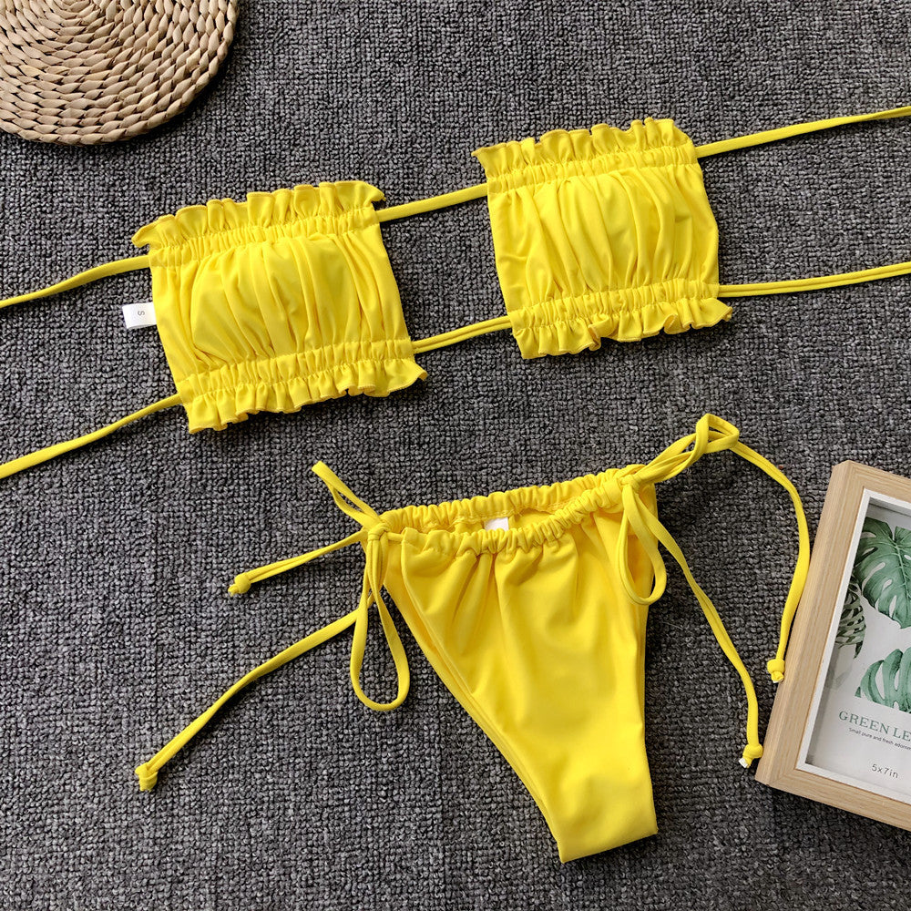 BEACHIN' Frill Trim Ruched Bikini Set