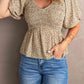 Smocked Balloon Sleeve Peplum Blouse