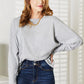Double Take Light Gray Full Size Seam Detail Round Neck Long Sleeve Top