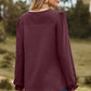 Eyelet Round Neck Flounce Sleeve T-Shirt