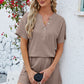 Adryane Jay Notched Button Detail Dropped Shoulder Top and Shorts Set