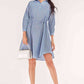 Full Size Striped Quarter-Button Roll-Tab Sleeve Shirt Dress
