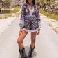 Printed Frill Half Button Balloon Sleeve Romper