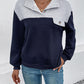Textured Contrast Half Button Sweatshirt