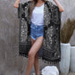 One Size Printed Tassel Trim Open Front Cardigan