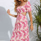 Carnation Pink Floral Cutout Square Neck Puff Sleeve Dress