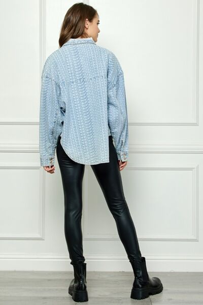 Veveret Button Up Dropped Shoulder Denim Top *