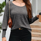Ribbed Round Neck Lantern Sleeve Knit Top