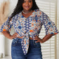 Double Take Tie Hem V-Neck Three-Quarter Sleeve Blouse