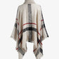 Plaid Turtleneck Raw Hem Poncho