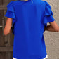 Ruffled Notched Short Sleeve Blouse