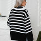 Striped Slit Turtleneck Drop Shoulder Sweater
