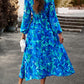IconicDream Printed V-Neck Long Sleeve Midi Dress