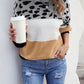 Color Block Round Neck Lantern Sleeve Sweater