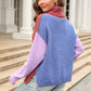 Color Block Turtleneck Slit Sweater