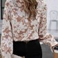 Aurora Lea Floral Print Mock Neck Flounce Sleeve Blouse