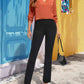 Red Orange Notched Neck Long Sleeve Top