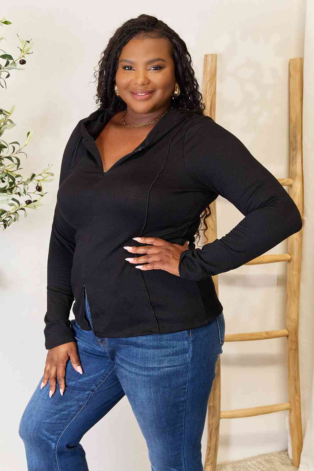 Culture Code Full Size Exposed Seam Long Sleeve Hoodie *