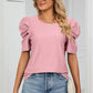Eyelet Round Neck Puff Sleeve T-Shirt
