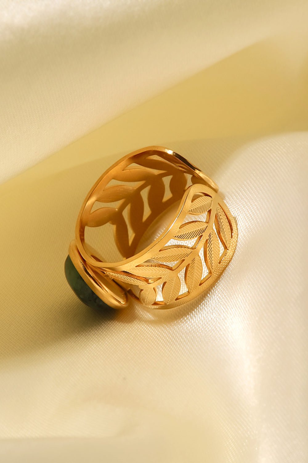 18k Women's Gold Plated Malachite Leaf Ring