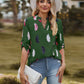 Full Size Printed Roll-Tab Sleeve Notched Neck Blouse