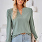 Ruched Notched Long Sleeve T-Shirt