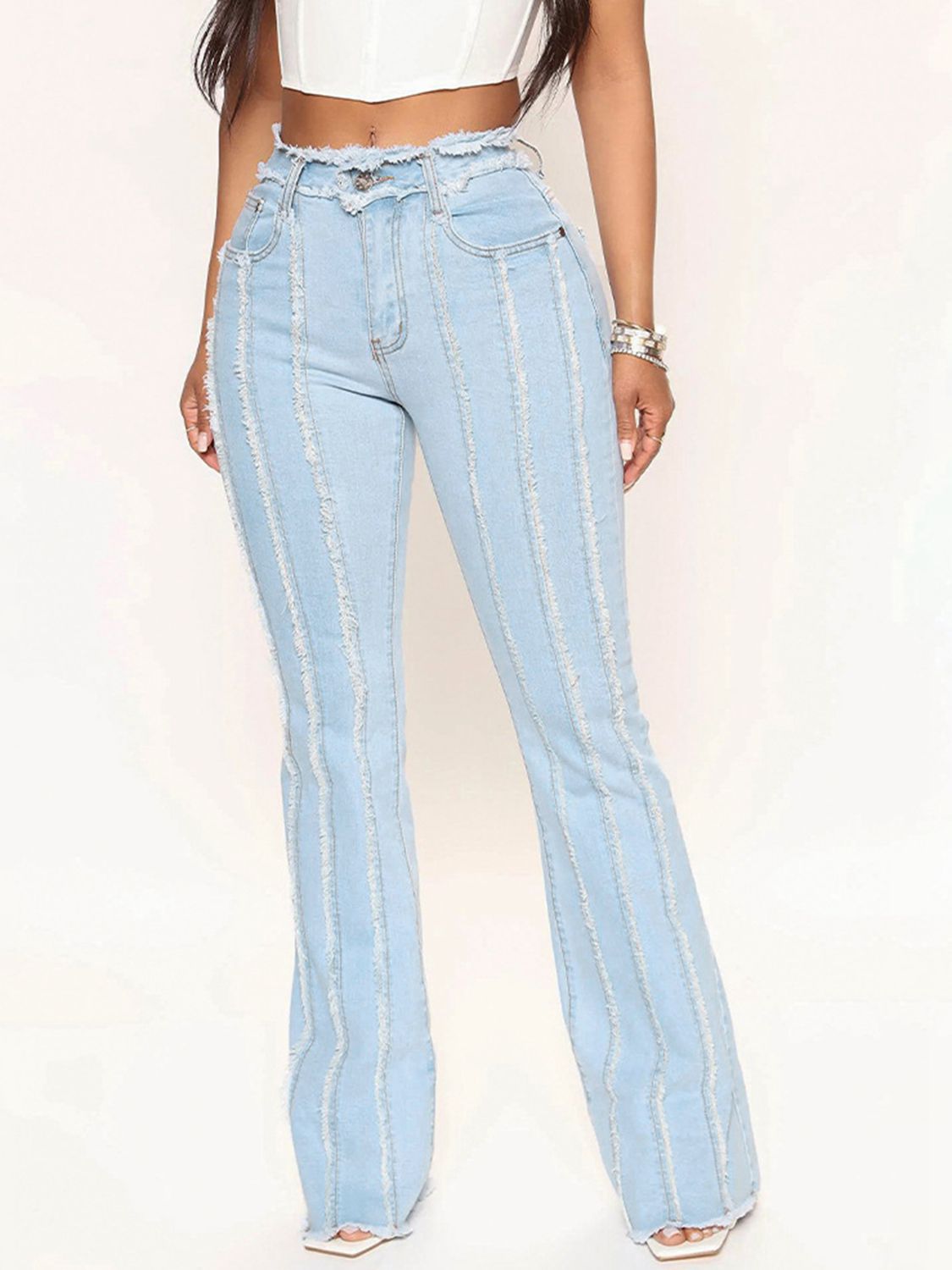 HeyGorgeous Striped Raw Hem Jeans