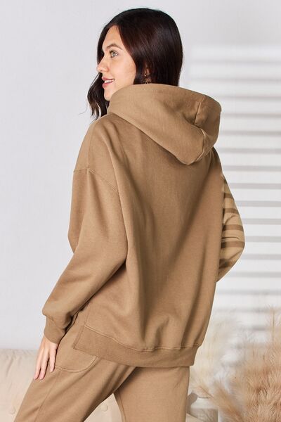 RISEN Mocha Drawstring Drop Shoulder Long Sleeve Hoodie