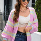 Striped Lantern Sleeve Dropped Shoulder Cardigan