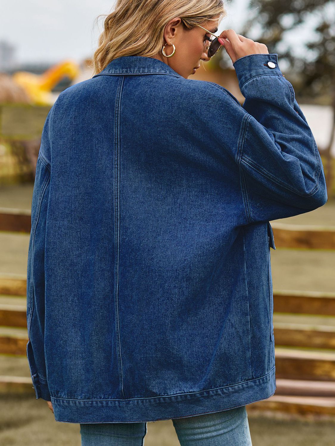 Outer Adventure Full Size Dropped Shoulder Denim Jacket with Pockets