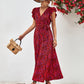 Aya Printed Surplice Neck Flutter Sleeve Slit Dress