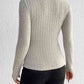 Khaki Brown Ribbed Johnny Collar Long Sleeve Blouse