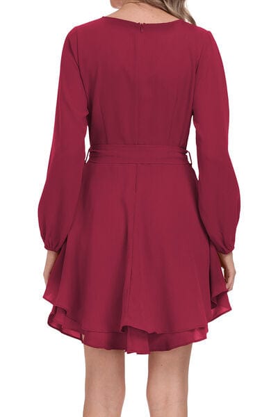 Larissa Bea Tied Surplice Balloon Sleeve Layered Dress