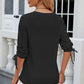 Eyelet Drawstring V-Neck Half Sleeve T-Shirt