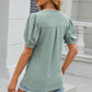 Eyelet Notched Puff Sleeve T-Shirt