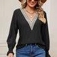 Eyelet V-Neck Flounce Sleeve T-Shirt