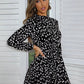 Women's Printed Frill Neck Long Sleeve Dress
